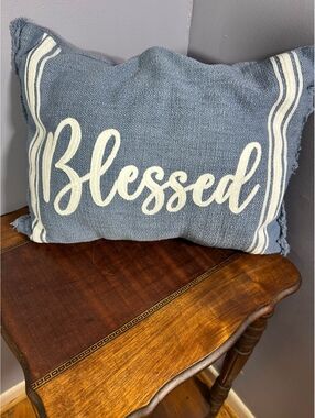 Blessed Woven Blue Decorative Throw Pillow 14”x19”